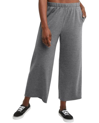 Hanes Originals French Terry Wide Leg Crop Pants With Pockets - Gray