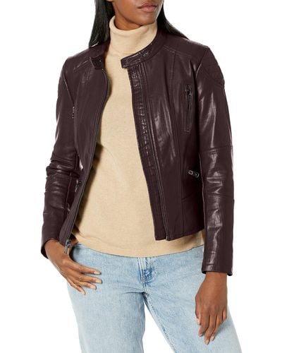 Kenneth Cole Classic Short Moto Faux Leather Jacket - Blue