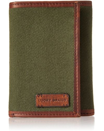 Lucky Brand Canvas With Leather Trim Rfid Trifold - Green