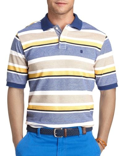 Izod Short Sleeve Oxford Auto-stripe Pique Polo Shirt - Blue
