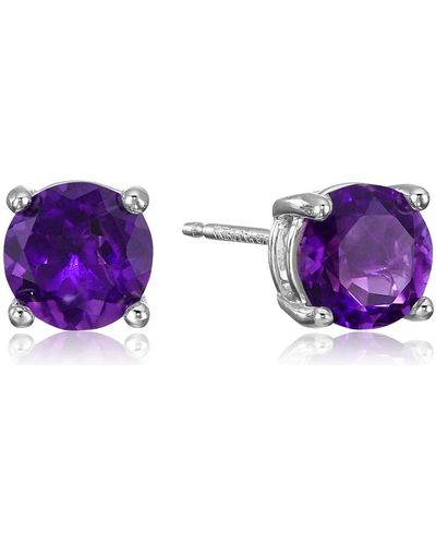 Amazon Essentials Sterling Silver Round African Amethyst Birthstone Stud Earrings - Purple