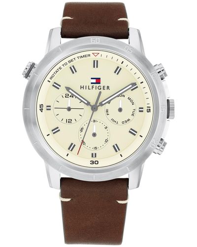 Tommy Hilfiger Classic Multifunction Wristwatch For Him - Water-resistant Up To 5 Atm/50 Meters - Premium Fashion For Everyday Wear - Brown