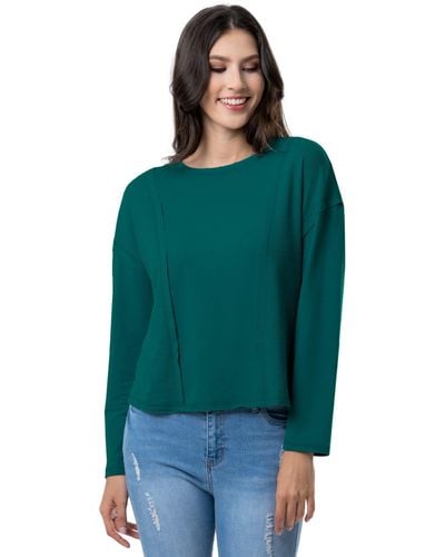 Lee Jeans Crew Neck Cropped Waffle Knit Pullover Top - Green