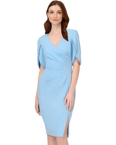 Adrianna Papell Knit Crepe Pearl Trim Dress - Blue