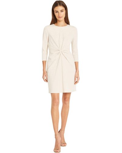 Donna Morgan Sleek And Simple 3/4 Sleeve Shift Center Ruching Flattering Detail | Work Dress For - White
