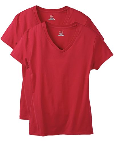 Hanes Womens Short Sleeve V-neck T-shirt T Shirt - Red