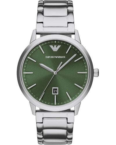 Emporio Armani Three-hand Date Silver-tone Stainless Steel Bracelet Watch - Green