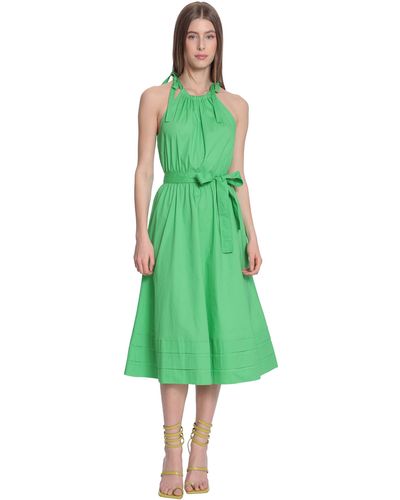 Donna Morgan Tie Shoulders And Waist Halter A-line Dress - Green