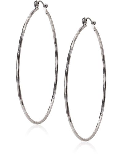 Lucky Brand Silver Hammered Hoop Earrings - Metallic