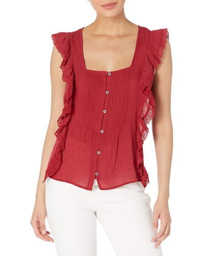 Jessica Simpson Allan Sleeveless Ruffled Button Front Blouse - Red