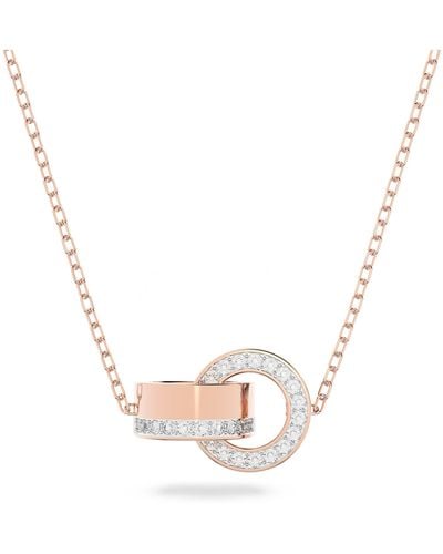 Swarovski Hollow Necklace With Interlocking Circle Motif With White Crystal Pavé On A Rose Gold-tone Finish Setting With Matching Chain - Metallic