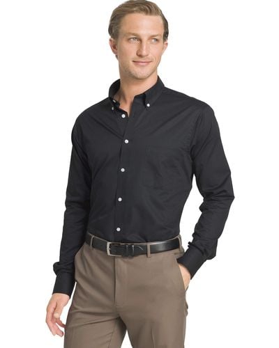 Izod Dress Shirt Regular Fit Stretch Solid Button Down Collar - Black