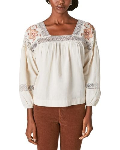 Lucky Brand Embroidered Shoulder Top - White