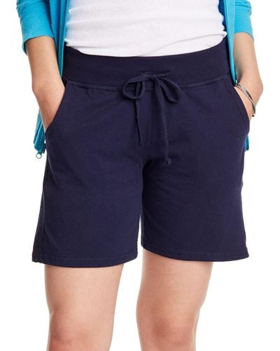 Hanes Pocket Drawstring Cotton Inseam Shorts - Blue