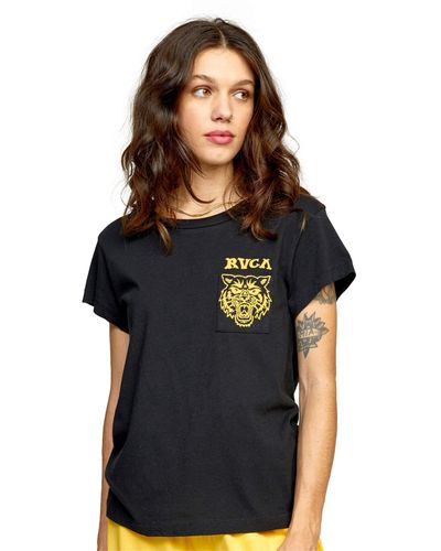 RVCA Womens Red Stitch Short Sleeve Graphic Tee T Shirt - Black