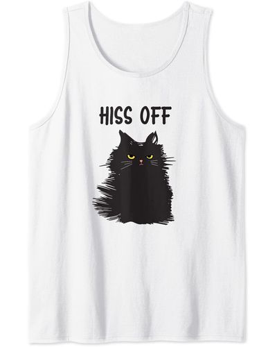 Caterpillar Cat Themed Gifts For Women Funny Meow Cat Hiss Off Tank Top - White