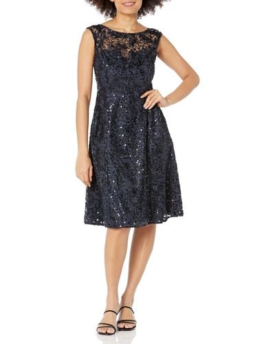 Adrianna Papell Embroidered Midi Cocktail Dress - Blue