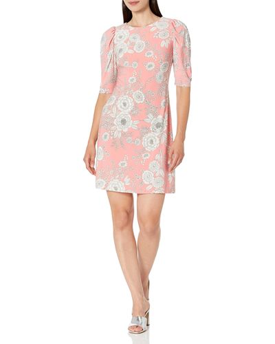 Tommy Hilfiger Floral Jersey Short Puff Sleeve Dress - Pink