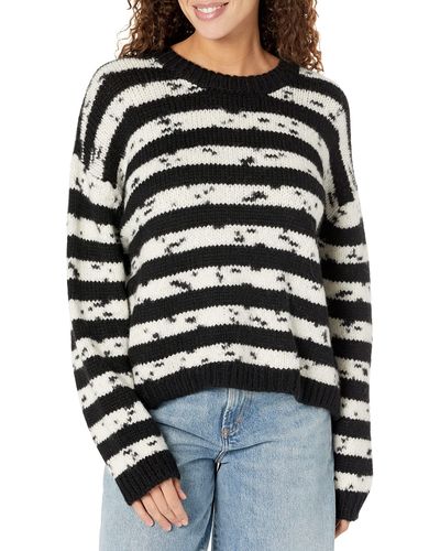 Velvet By Graham & Spencer Luna Chunky Stripe Knit Crewneck Sweater - Black