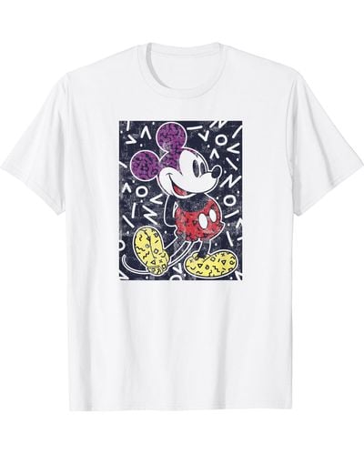 Amazon Essentials Mickey Mouse Standing With 80s Pop Geometric Pattern T-shirt - White