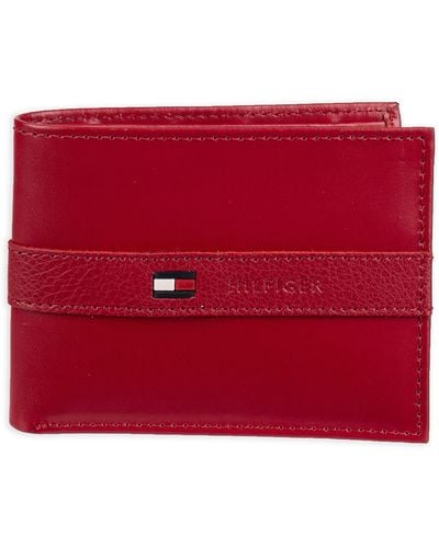 Tommy Hilfiger Geldbörse dünn schlank lässig faltbar 6 Kreditkartenfächer herausnehmbares Ausweisfenster - Rot