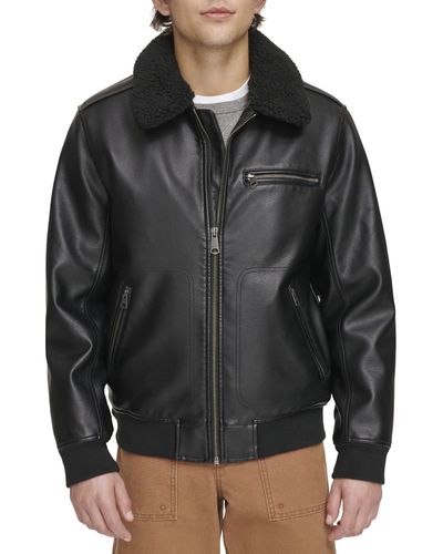 Levi's Faux Leather Aviator Bomber Jacket With Sherpa Collar - Black