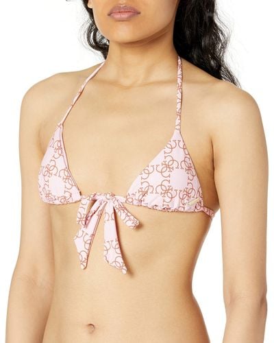 Guess Standard String Tie Padded Printed Triangle Bikini Top - Natural