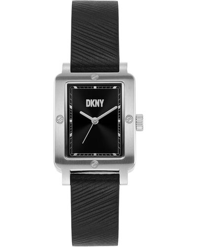 DKNY City Rivet Quartz Stainless Steel And Leather Three-hand Dress Watch - Black