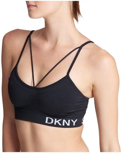 DKNY Womens Sport Logo Glitter Strappy-Back Low-Impact Sports Bra Clear  Combo XL