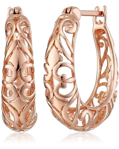 Amazon Essentials 14k Rose Gold Over Sterling Silver Filigree Round Hoop Earrings - Pink