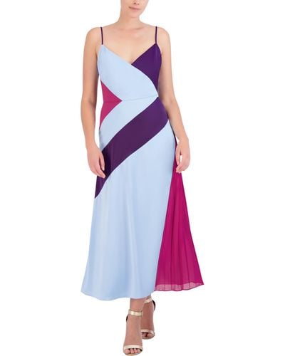 BCBGMAXAZRIA Sleeveless V Neck Color Blocked Maxi Dress - Purple
