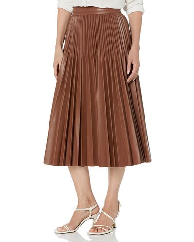 BCBGMAXAZRIA Faux Leather Pleated Skirt With Back Zipper - Brown