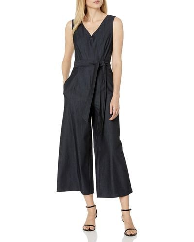 Calvin Klein Sleeveless Cropped Jumpsuit With Self Belt - Blue