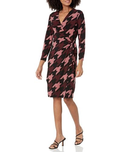 Anne Klein Printed Classic Wrap Dress - Red