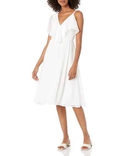 Dress the Population Claudia Sleeveless Ruffle Fit & Flare Midi Dress Dress - White