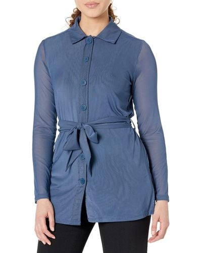 Calvin Klein Casual Cardigan Belted Button Front Blouse - Blue