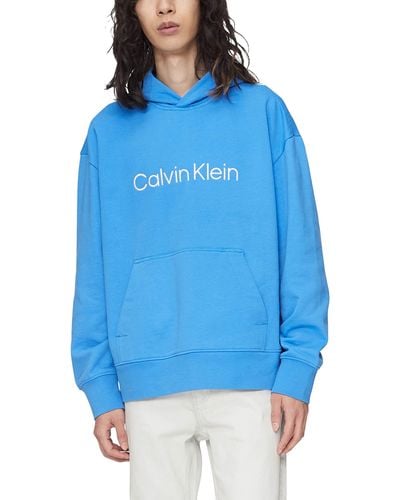Calvin Klein Logo French Terry Hoodie in Blue for Men | Lyst