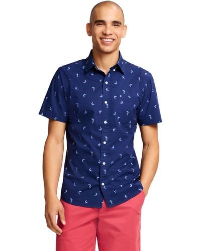 Izod Breeze Short Sleeve Button Down Patterned Shirt - Blue