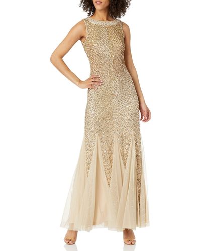 Aidan By Aidan Mattox Beaded Gown With Godets - Metallic