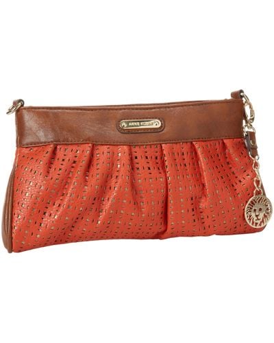 Anne Klein Perfectly Pleated Clutch,classic Orange/gold/saddle,one Size - Red