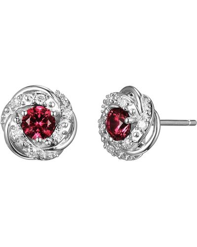 Amazon Essentials Platinum Over Sterling Silver 1/8th Carat Total Weight Lab Grown Diamond And Created Ruby Delicate Knot Stud Earrings - Red
