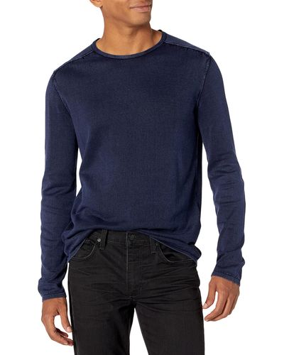 John Varvatos Star Usa Long Sleeve Crew Neck In Acid Wash - Blue