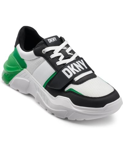 DKNY Runner Mixed Media Sneaker With Logo Strap - Green
