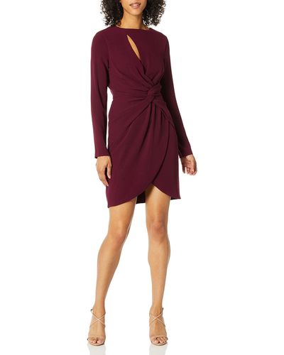 Dress the Population Coby Long Sleeve Stretch Crepe Twist Short Dress Dress - Red