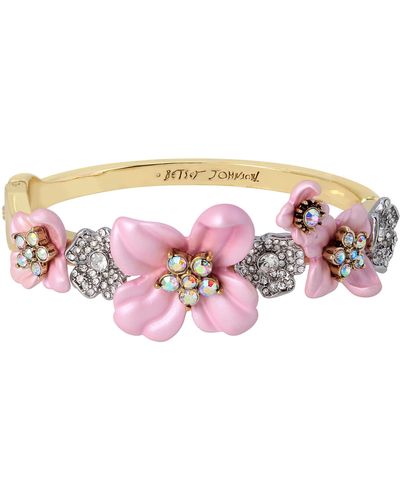 Betsey Johnson Flower Cluster Hinge Bangle Bracelet - Pink
