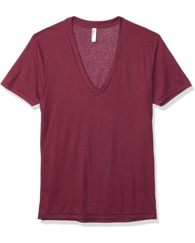 American Apparel Blend Deep V-neck Short Sleeve T-shirt - Red