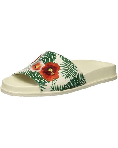 Kenneth Cole Xenia Palm Print Embroidered Pool Slide Sandal, Green Embroidery, 10 M Us