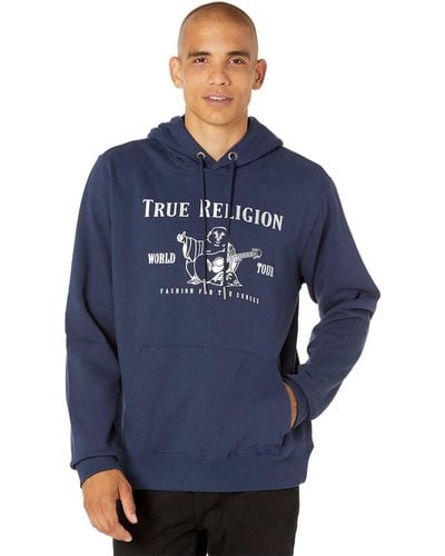 True Religion Metallic Buddha Fleece Hoodie Kapuzenpullover - Blau