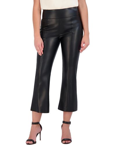 BCBGMAXAZRIA Faux Leather Bell Shape Crop Pant With Zipper Closure - Black