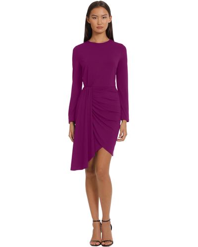 Donna Morgan Long Sleeve Side Drape Dress - Purple